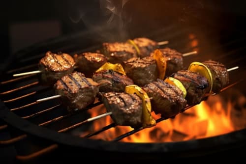 バーベキューで牛肉の串焼き